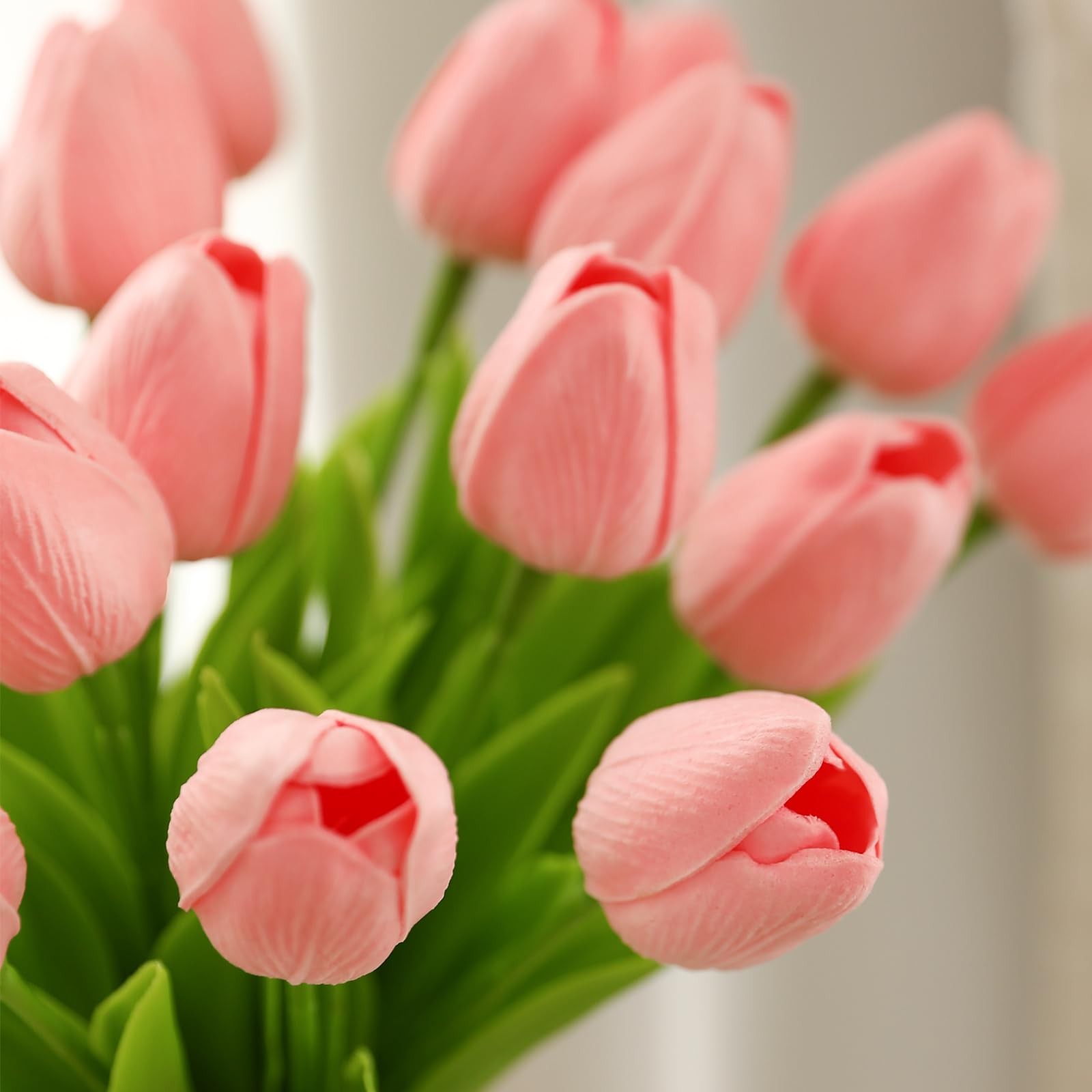 Fake Tulips, 20pcs Pink Artificial Flowers For Garden Wedding, Pink