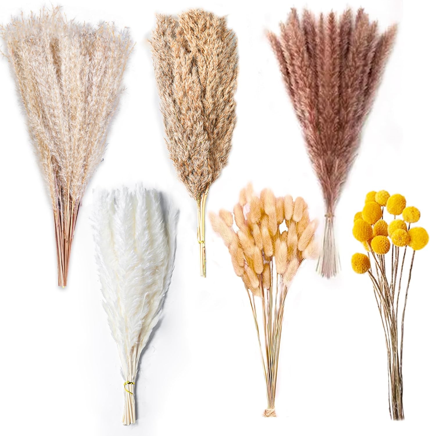 100pcs Natural Dried Pampas Grass Set – 17.5″ Fluffy Boho Bouquet for Vase Decor