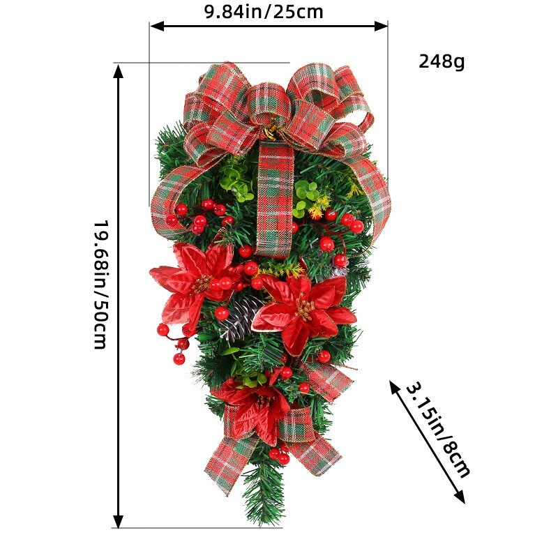 Artificial Festive Holiday Wreath for Front Door or Porch, Multicolor