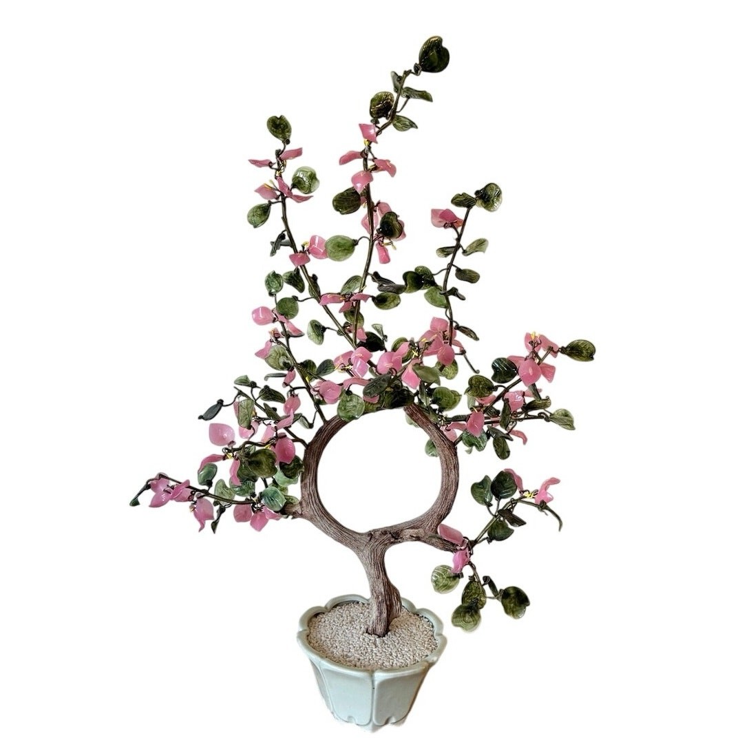 Vintage Chinese Glass Flower Bonsai Tree 26” Tall x 18” Wide Ceramic Planter
