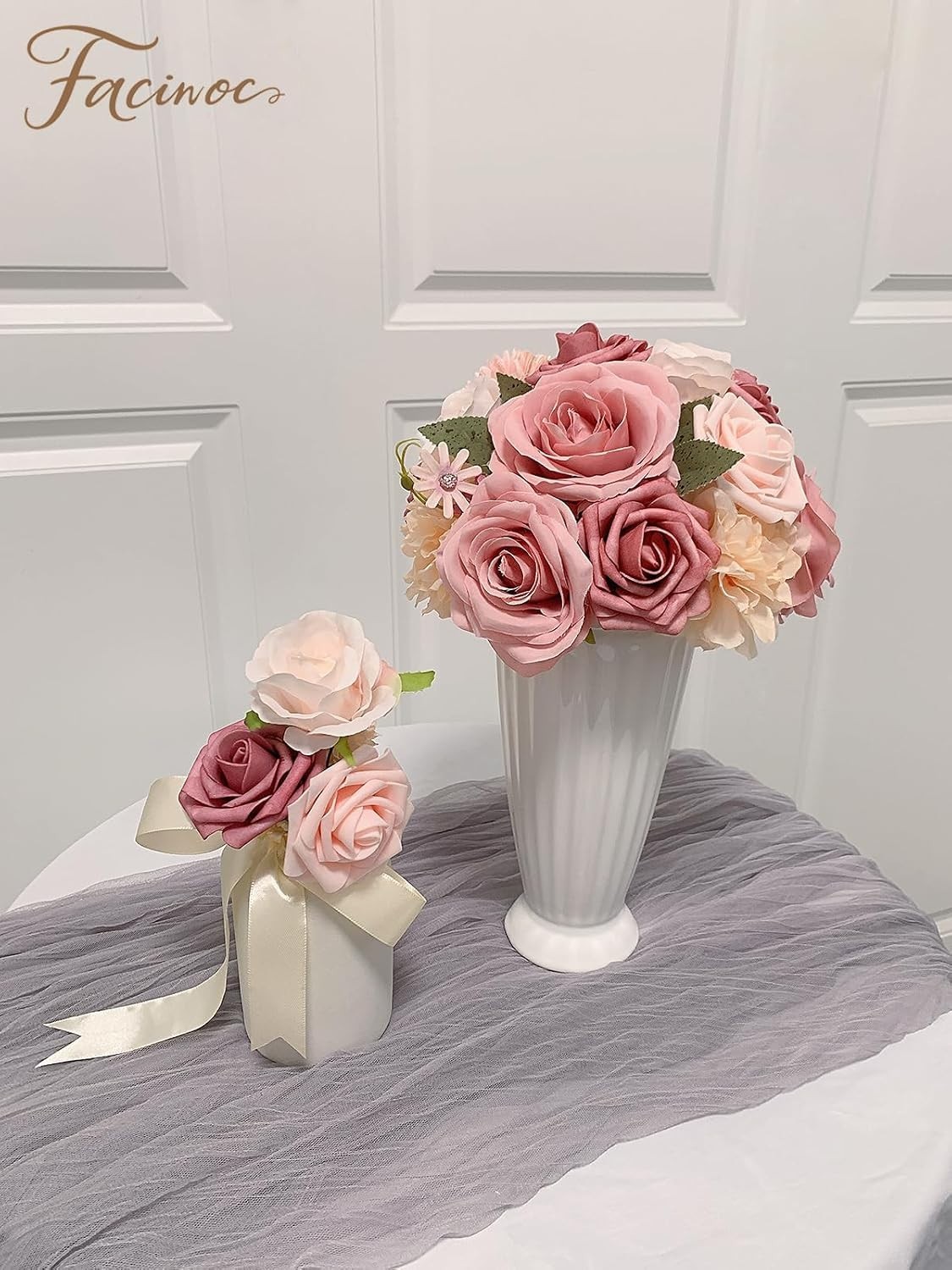 Roses Artificial Flowers Pink Bouquets Box Set for DIY Bridal Wedding Shower …