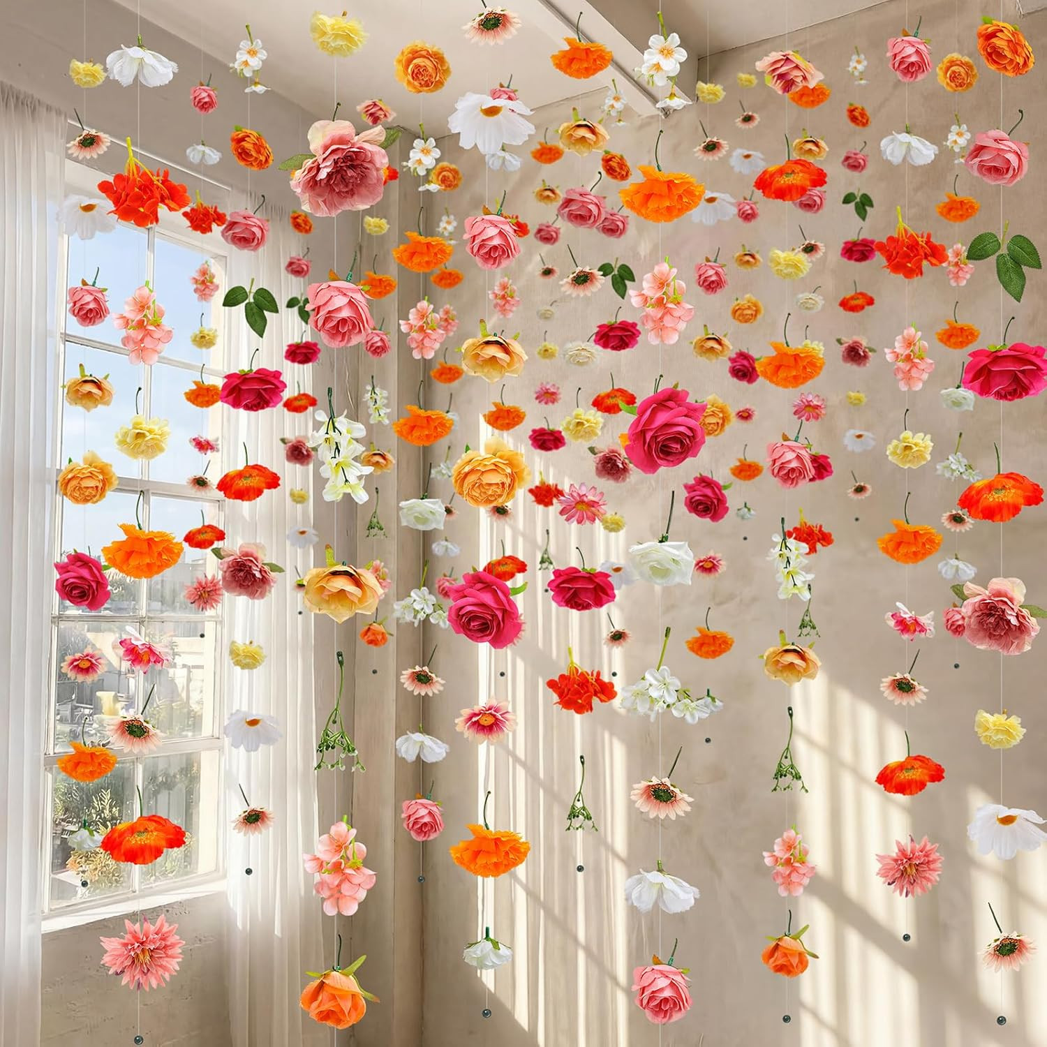 6 Pcs 35.4 Ft Flower Garlands Artificial Wildflower Vines Floral Hanging Backdro