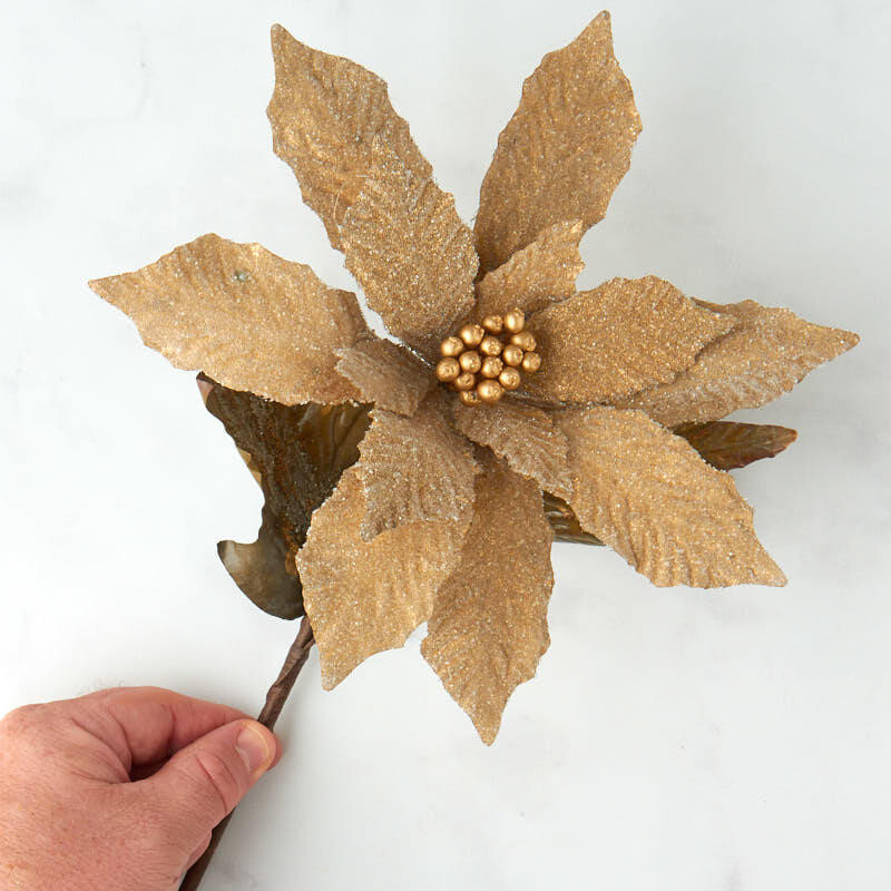 Set of 4 Gold Beaded Artificial Poinsettia 28″ Floral Stems