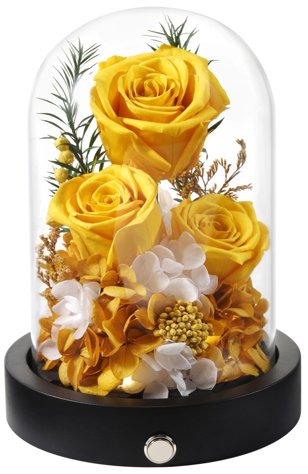 Preserved Roses Flowers in Glass Dome, Long-Lasting Real Yellow Forever Roses…