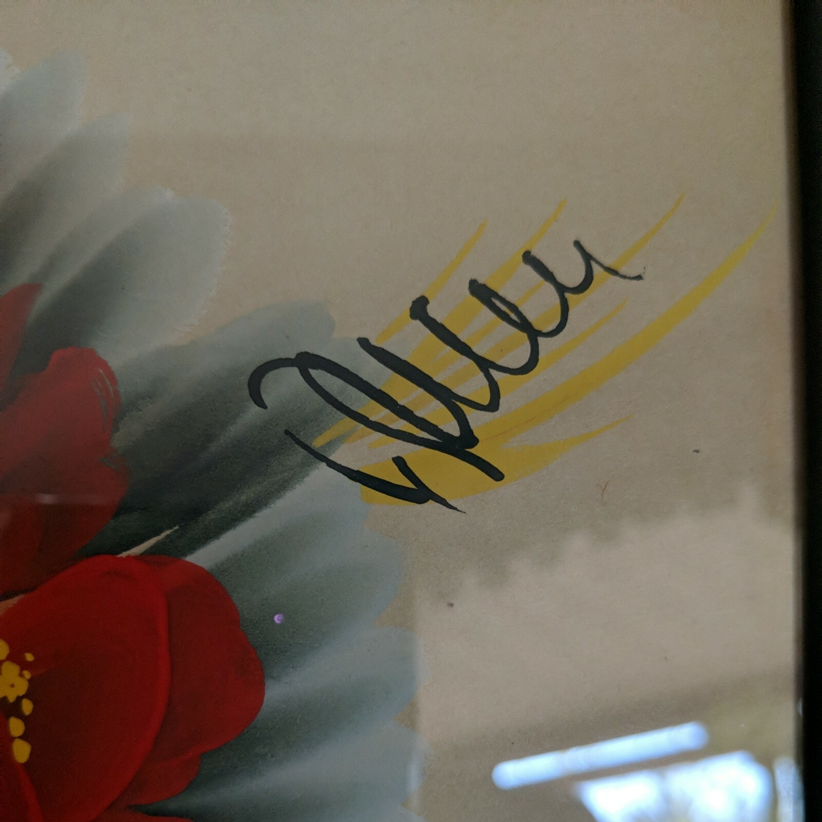 Painting Watercolor Hanging Picture or Tray Metal Frame 11″ x 11″ Signed Floral