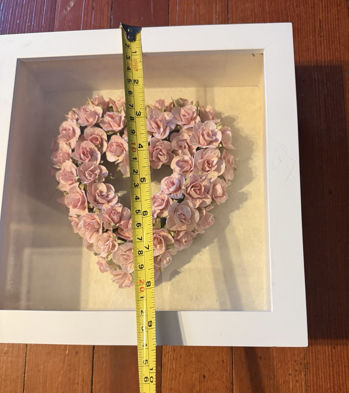 Set of 2 Vintage Shadow Box Floral Heart Wall Art Pink &Ivory Roses Framed Decor
