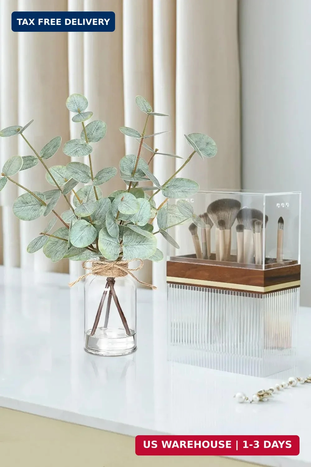 Fake Eucalyptus Stems in Vase with Faux Water,Artificial Plants Eucalyptus Leave