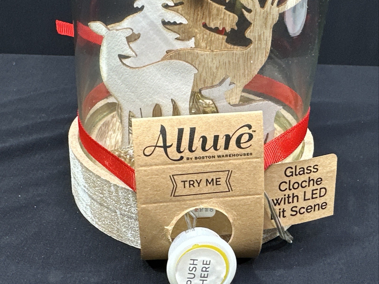 Allure Clear Cloche Glass Dome Jar Display Case Tabletop Center LED Deer 7.5”