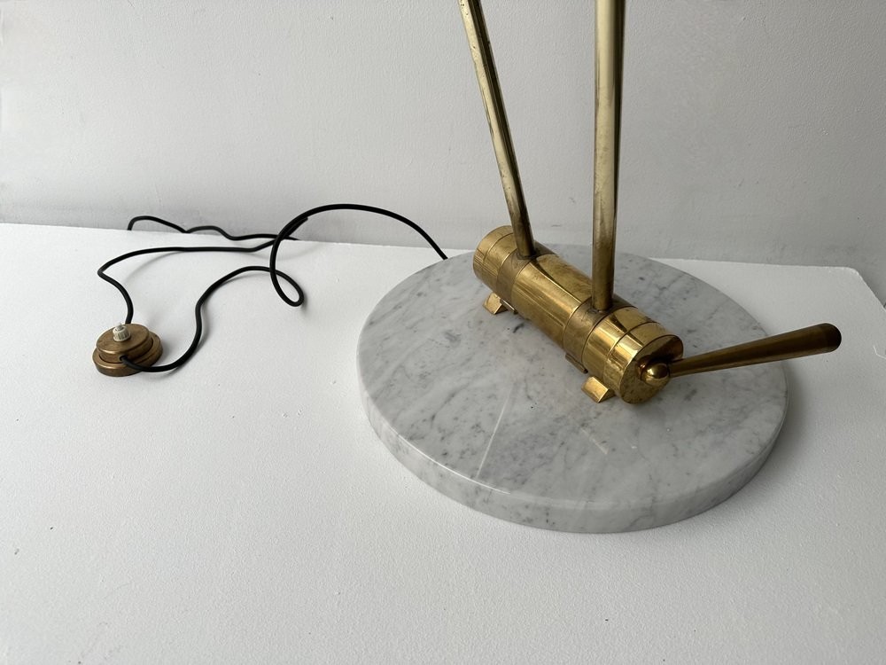 Mid-Century Modern Floor Or Reading Lamp in Brass and White Cream