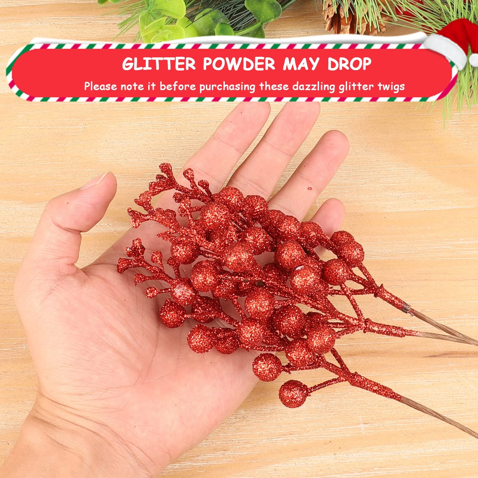 36Pcs Christmas Glitter Berries Stems, 9.5 Inch Artificial Christmas Tree Pic…