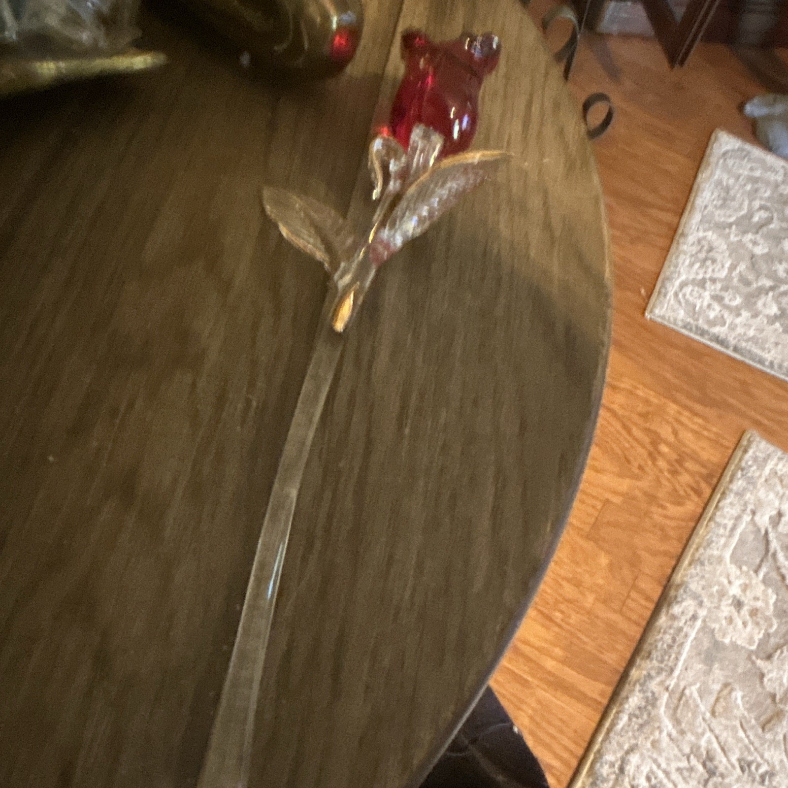 Glass crystal rose Flower Stem Figurine, Red with Clear Stem and Leaves