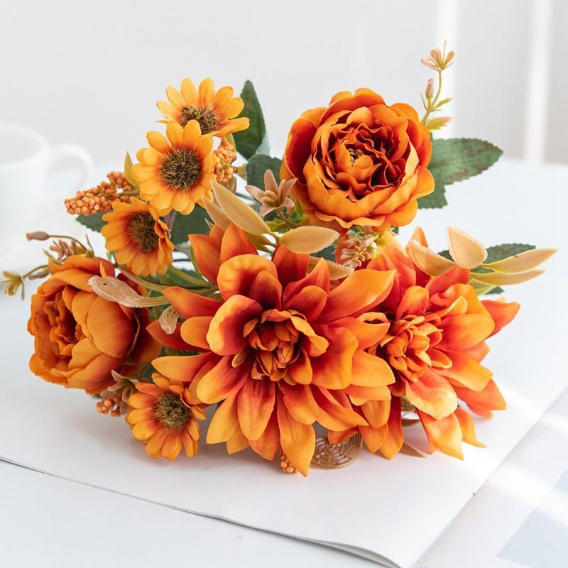 1pc Hot Sale Artificial Flower Silk Dahlia Rose Daisy Christmas Home Decoration