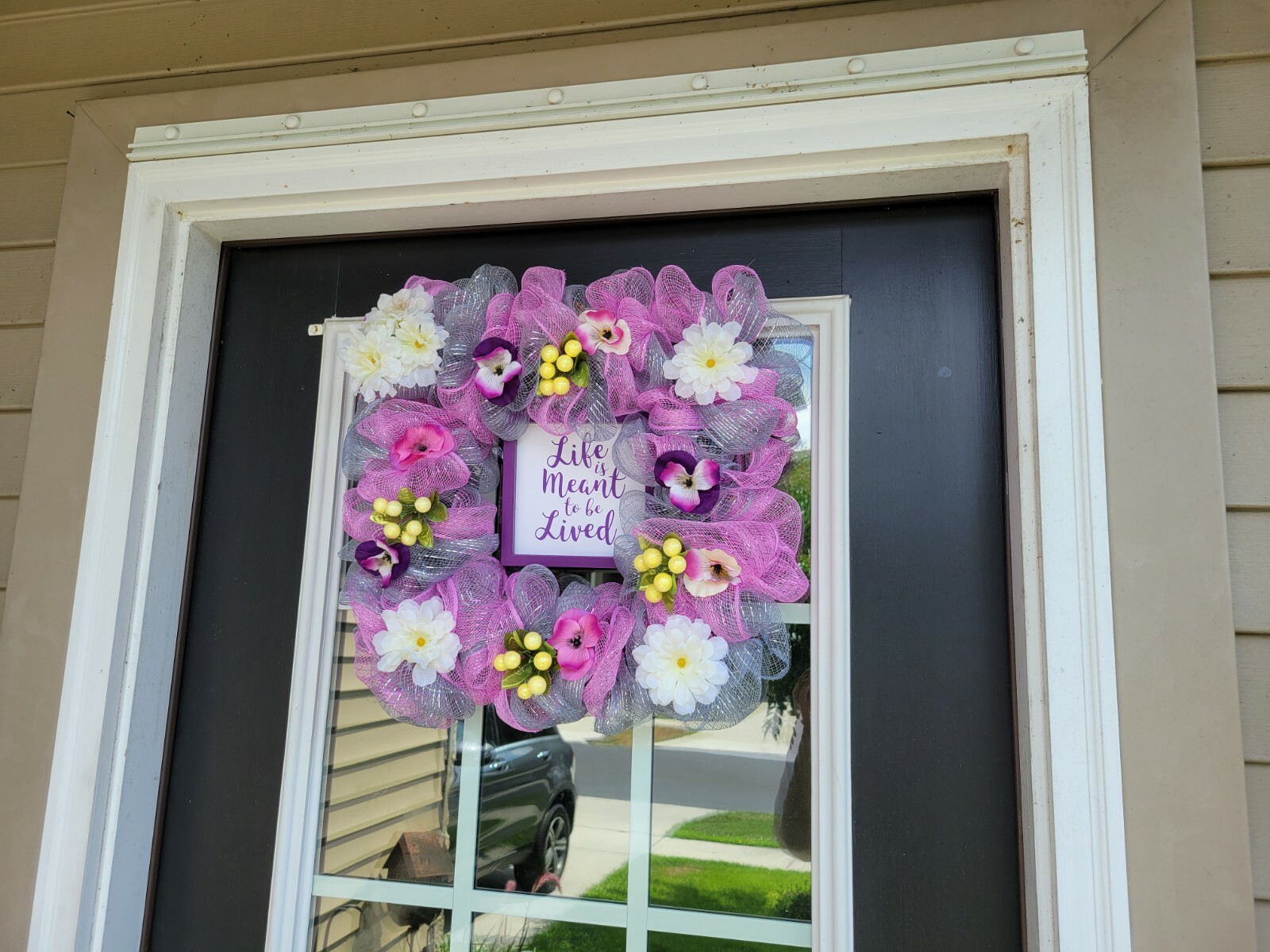 LIFE MEANT TO BE LIVED pink gray purple SUMMER SPRING FALL Door Wreath Square
