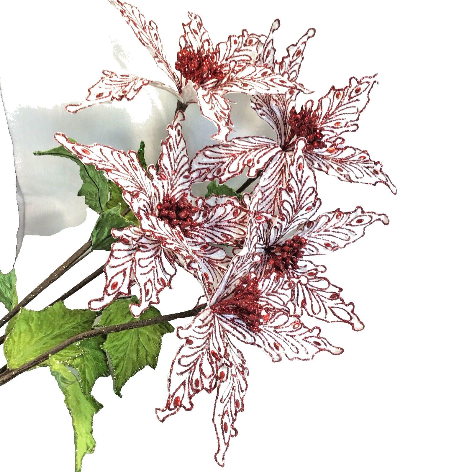 Set of 5 Sparkling Red Rhinestone and Glitter Artificial Poinsettia Floral Stems