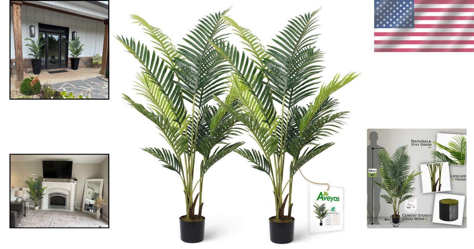 Silk Tropical Kentia Areca Trees – 2 Pack