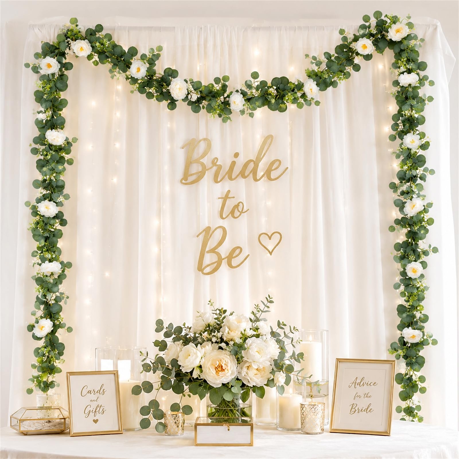 2 Pack Artificial Eucalyptus Garland with White Roses, Total 12FT Flower Gree…