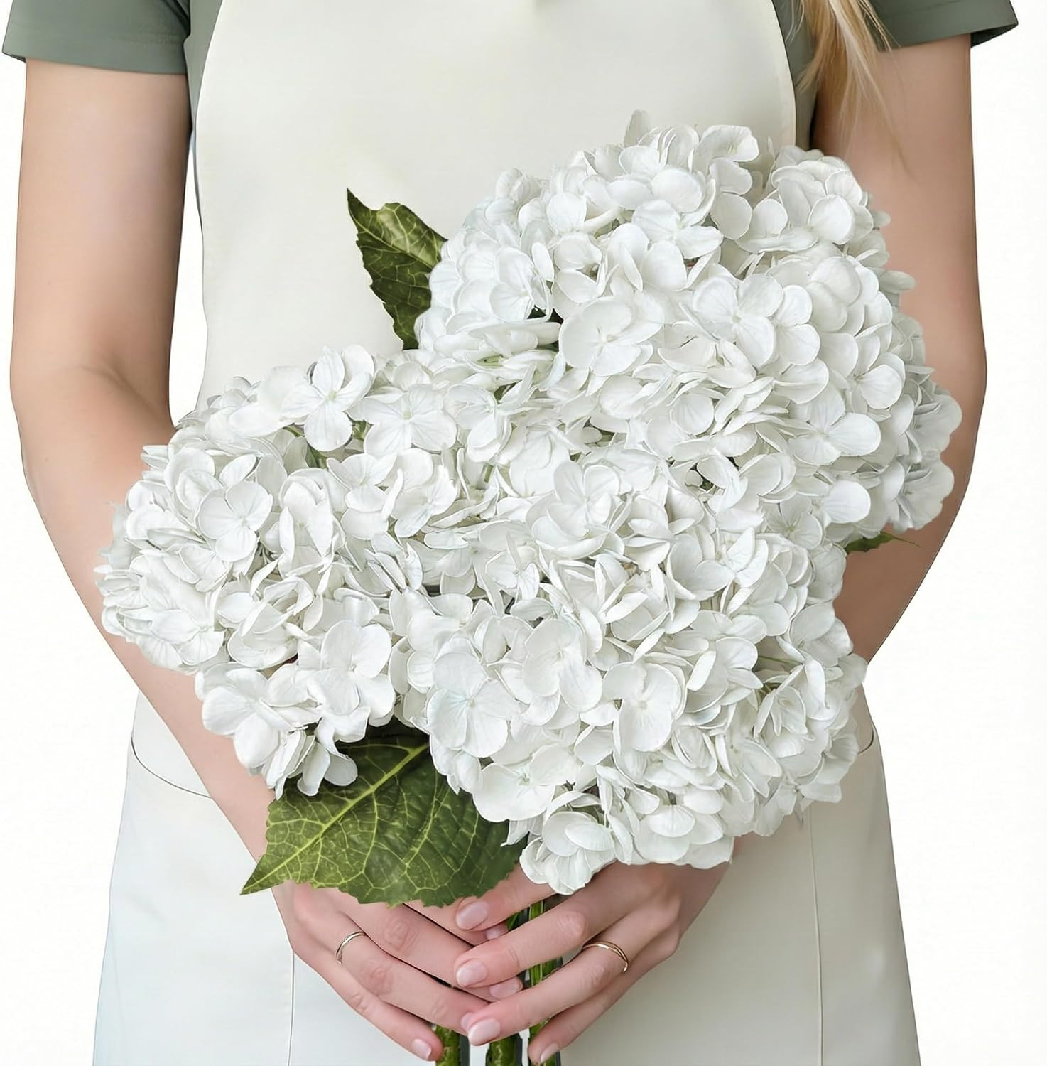 3 Pcs Real Touch Hydrangea Artificial Flowers, Waterproof 3D Latex White Hydrang
