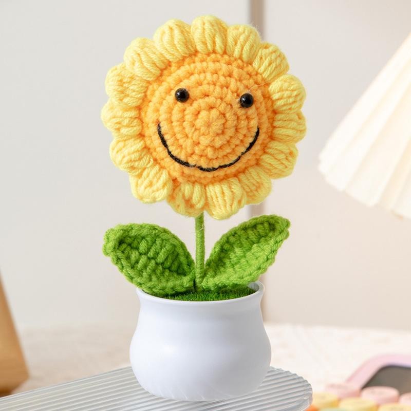 Crochet Sunflower Pot Artificial Knitted Flower Handmade Gift Wedding Decor