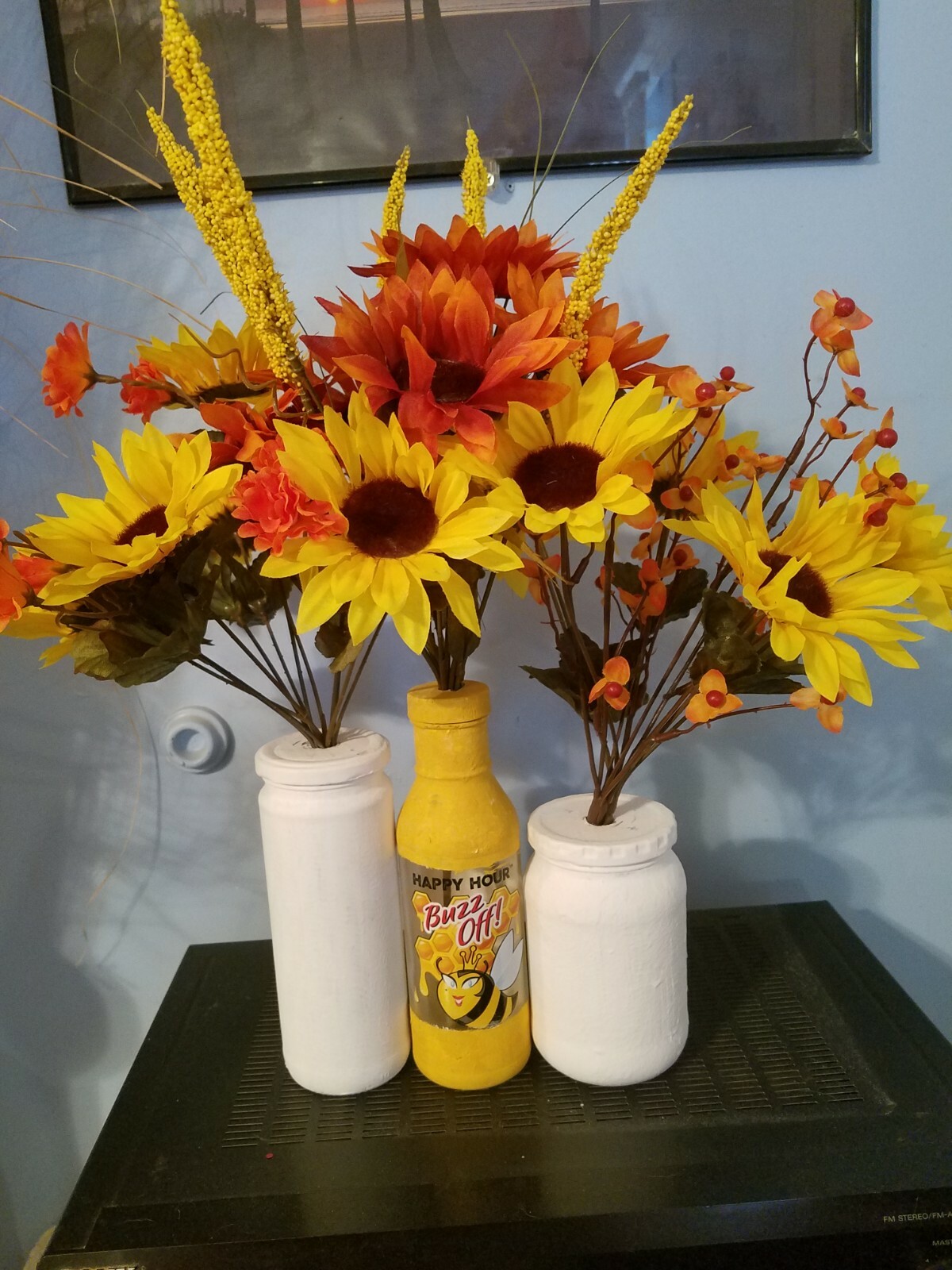 Set of three hand-painted silk floral arrangements decor Please go to my…