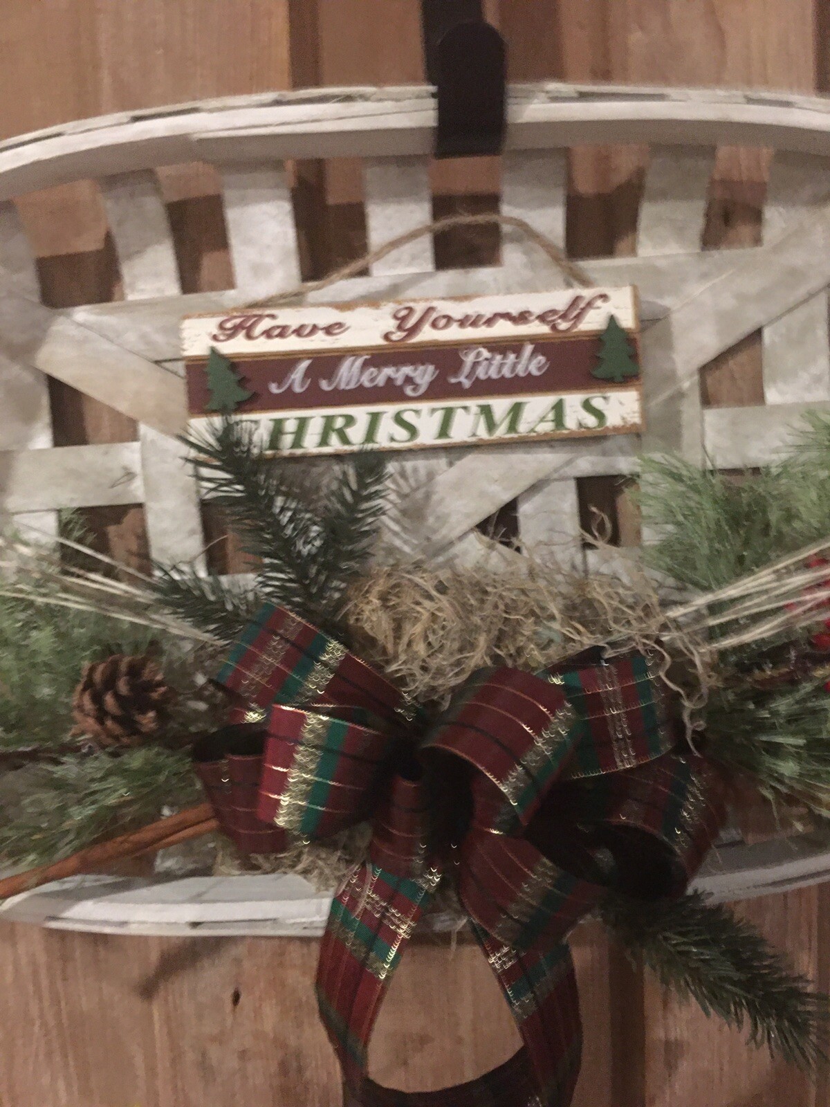 Christmas Wreath/ Tobacco Basket 12×18” Farmhouse Style “Have Yourself A Merry”