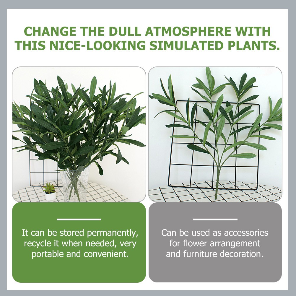 3Pcs Plastic Artificial Plants Green Fake Leaves for Office Home Table Display