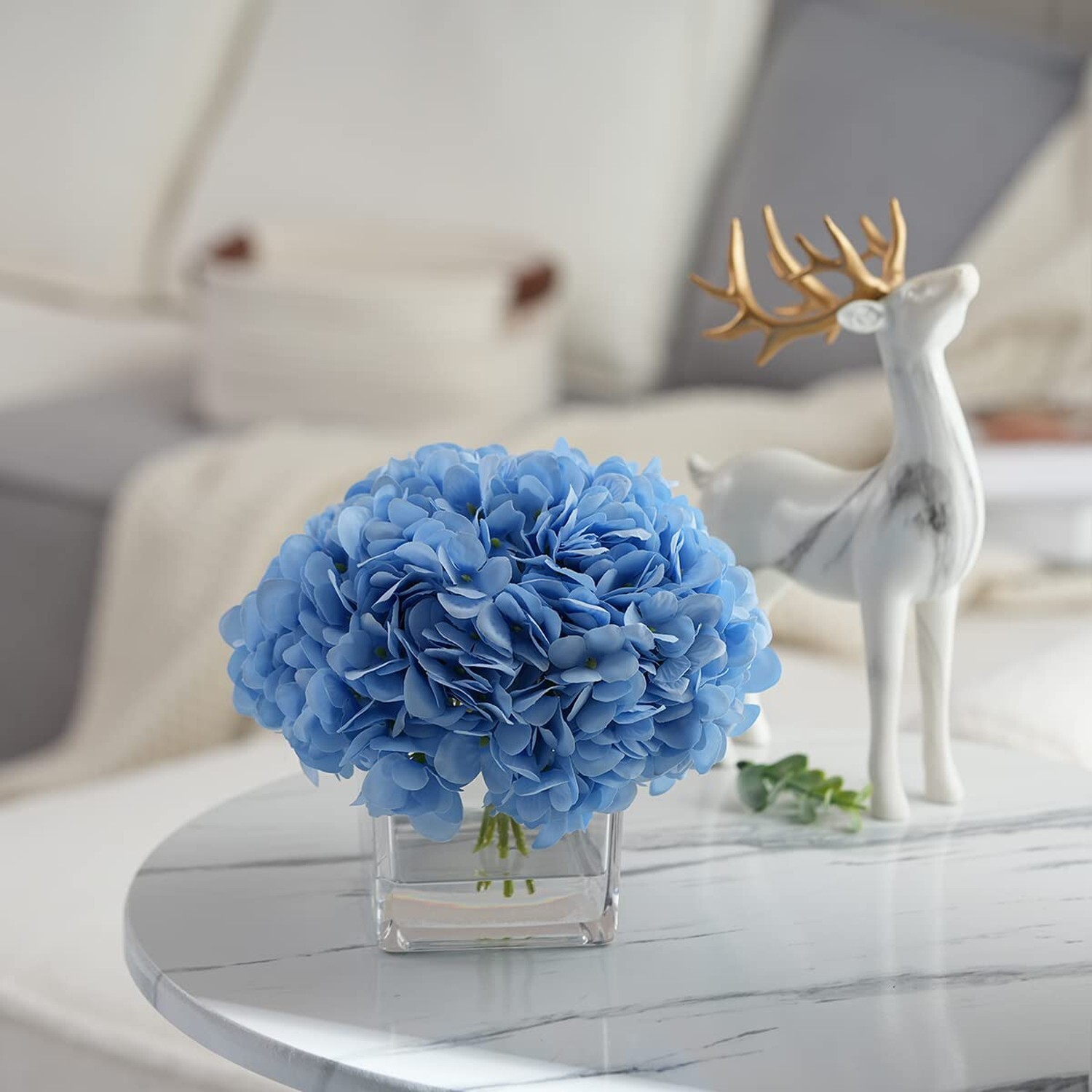 Silk Blue Artificial Hydrangea in Vase with Faux Water, Silk Flower Arrangeme…