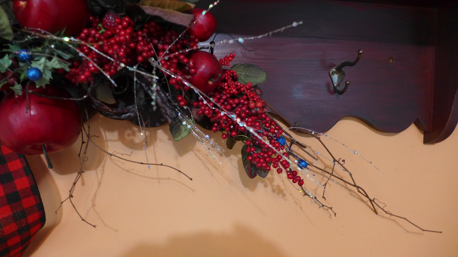 XL Swag Floral Red Apples Wall Decor Grapevine Fruit Blue Bling Fall Autumn Hang