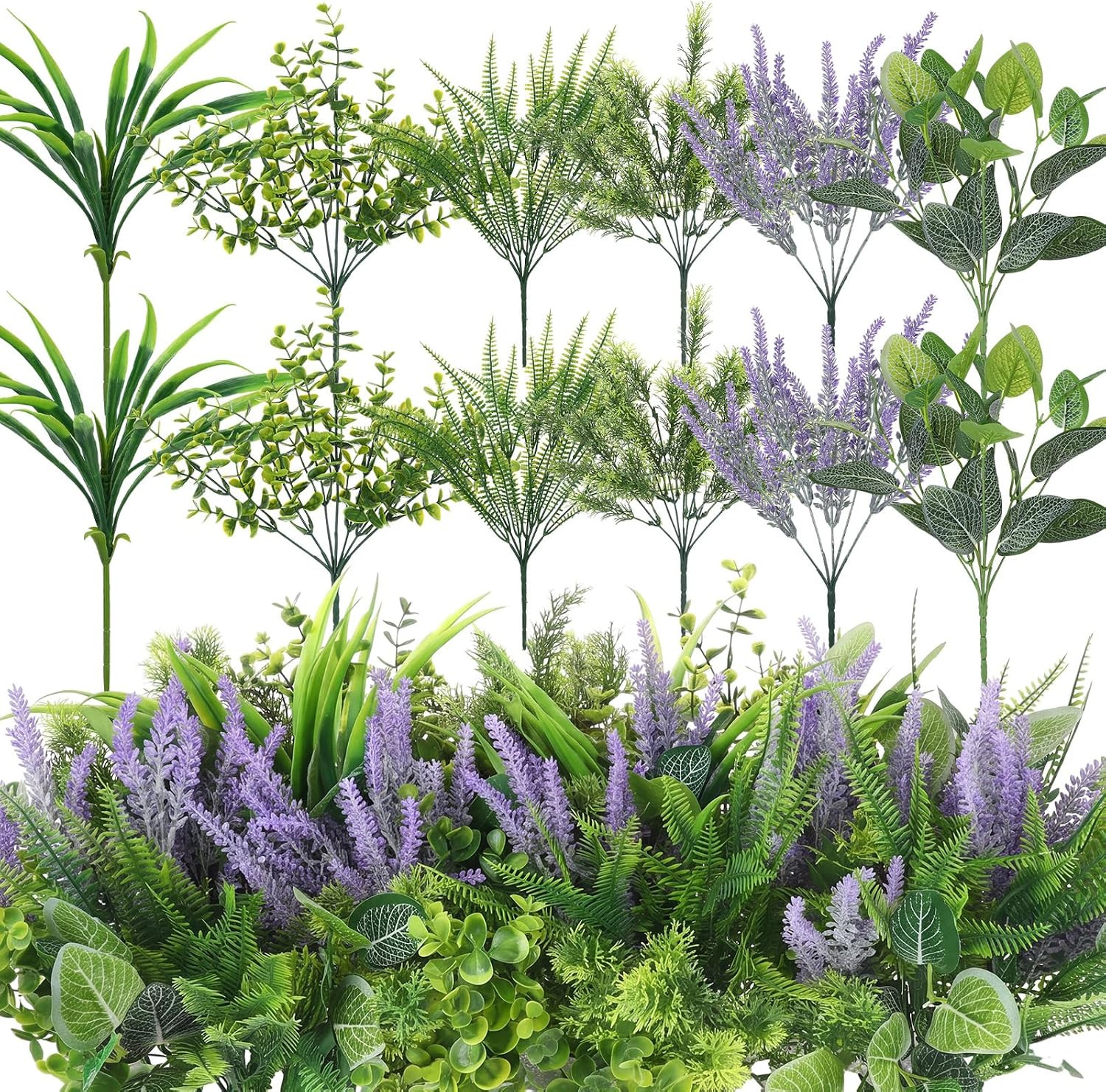 24 Pcs UV Resistant Faux Plants for Outdoor Window Box & Patio Decor