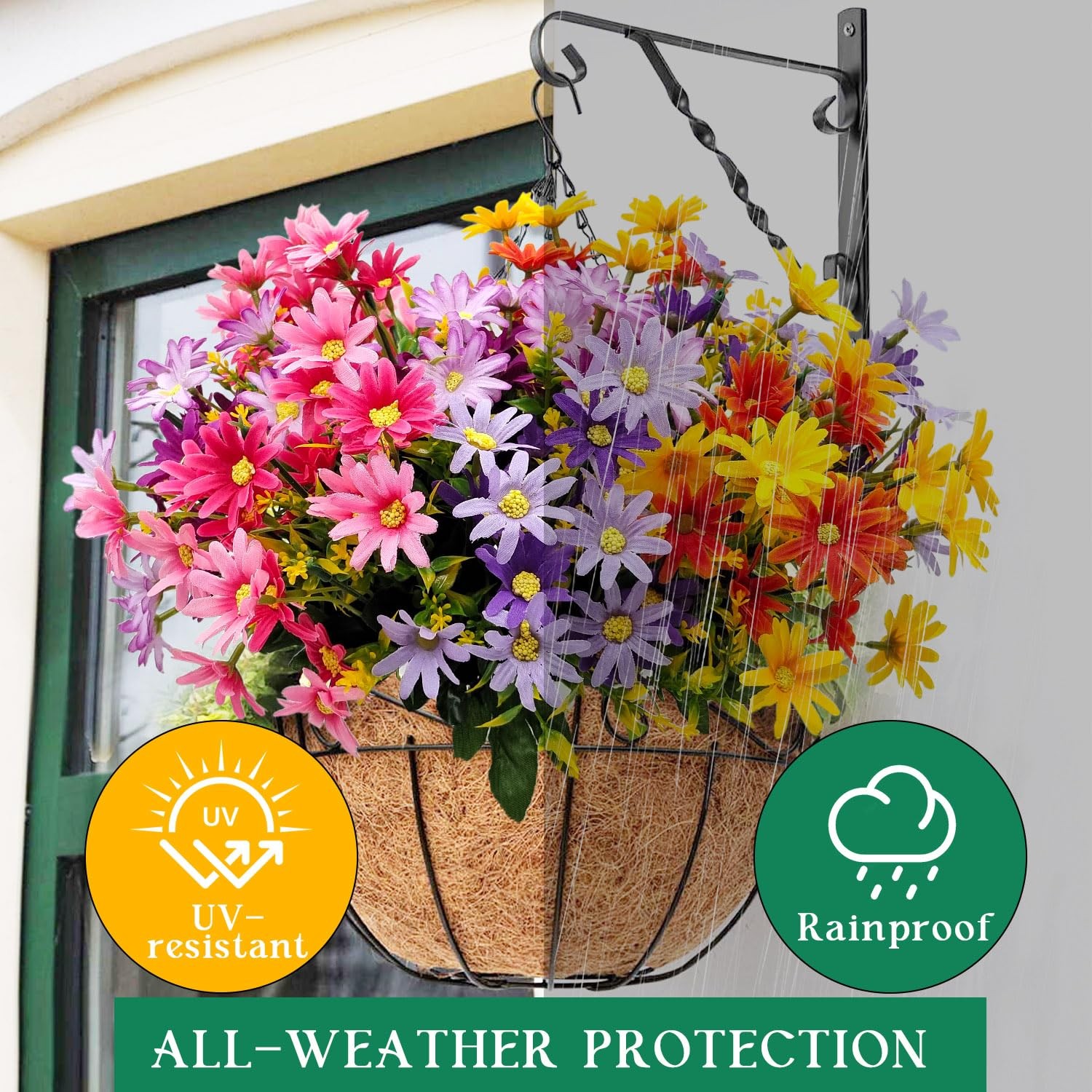 8 Bundles Artificial Daisy Flowers for Outdoors UV Resistant Faux Silk Colorf…