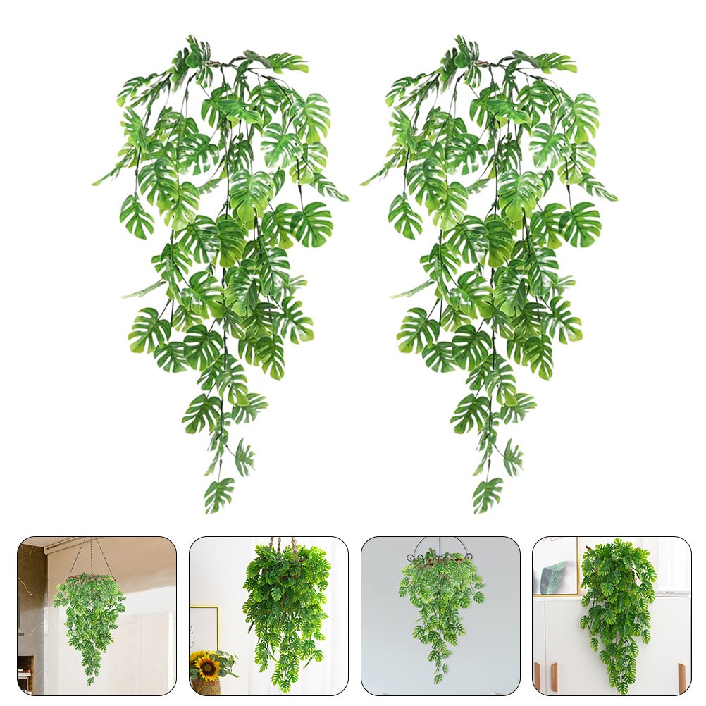 2 Pcs Monstera Hanging Fake Plant Faux Plants Artificial Wall Decor