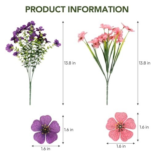 24 Bundles UV Resistant Artificial Flowers – Fake Silk Plants for Garden Decor