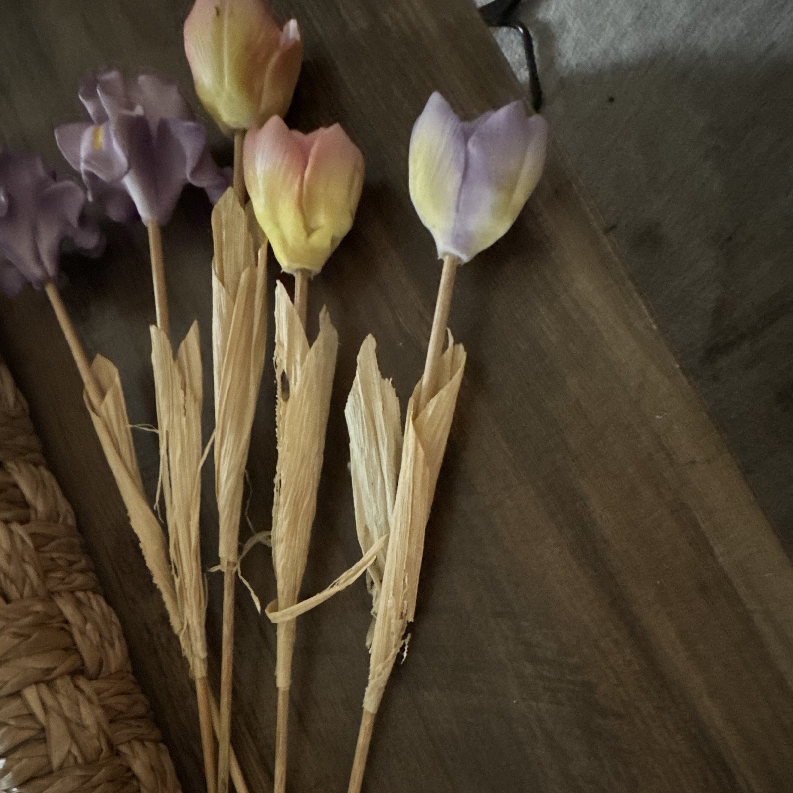 Porcelain Tulip Flower Stem Twigs Decor Purple Pink Yellow Floral