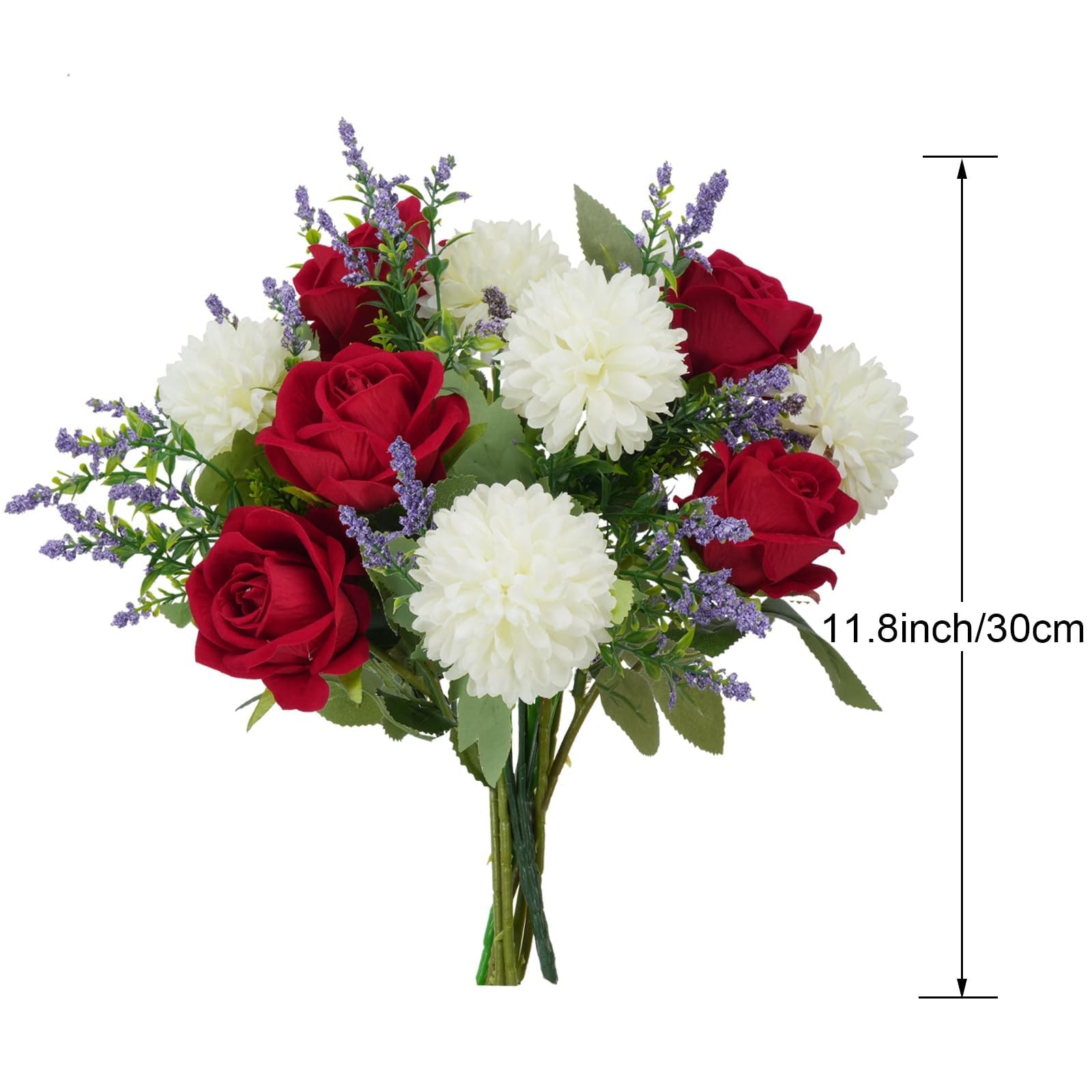 12 Inch Cemetery Flowers for Grave Fake Flower Bouquet Red Rose Silk