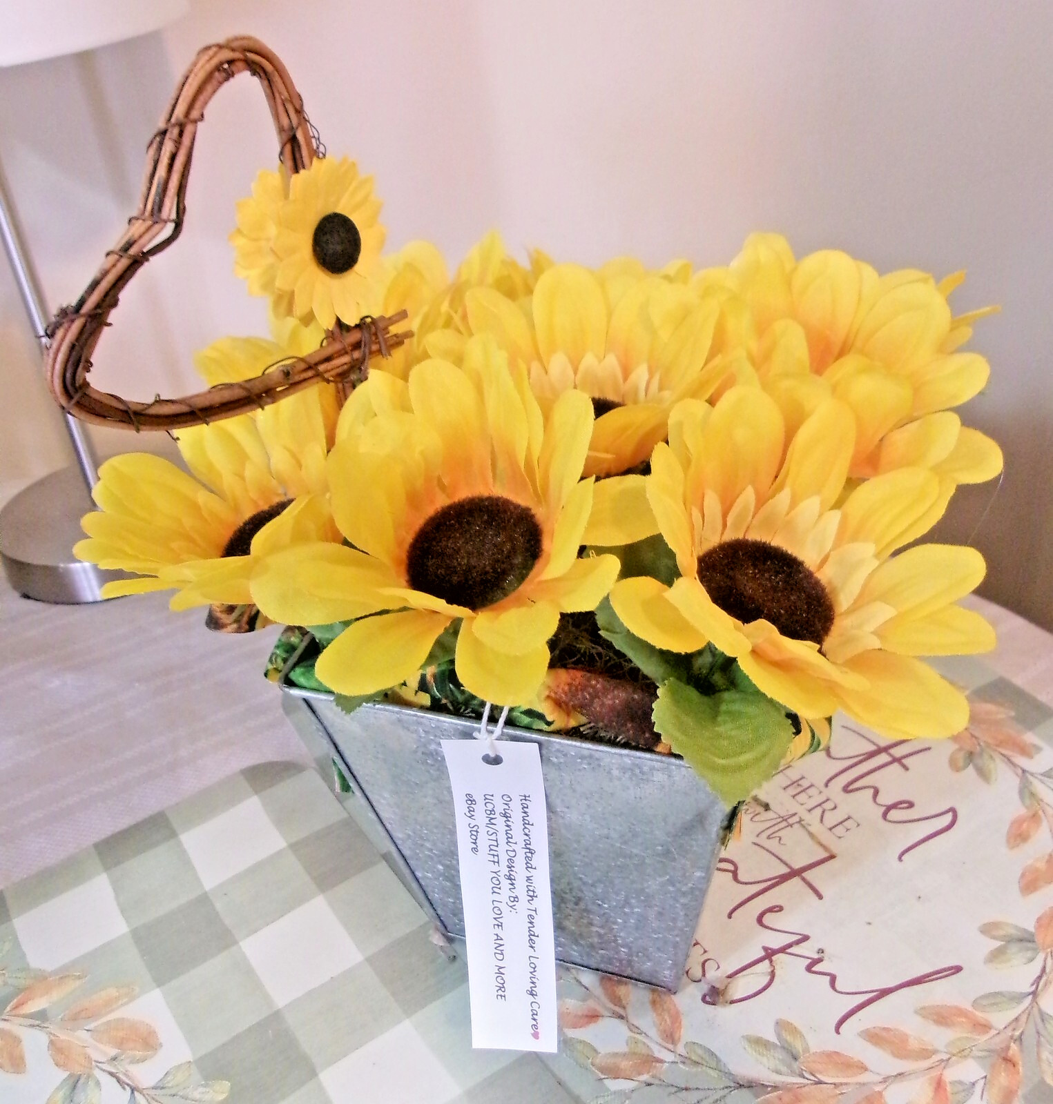 Sunflower Arrangement Centerpiece Country Decoration Heart Floral Accent New USA