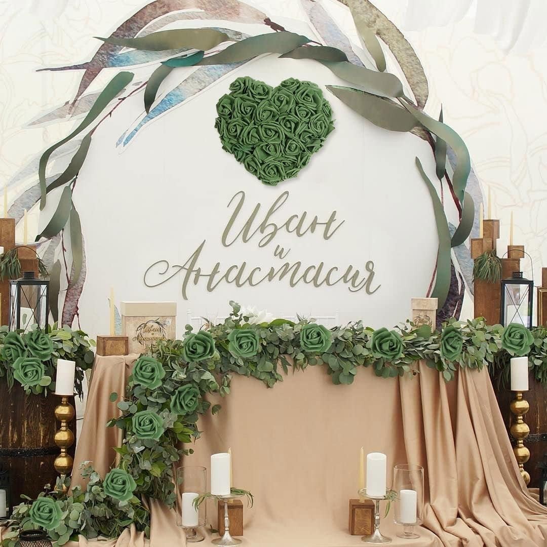 Vibrant Army Green Stemless Foam Roses – 100 Pcs for Centerpieces and Crafts
