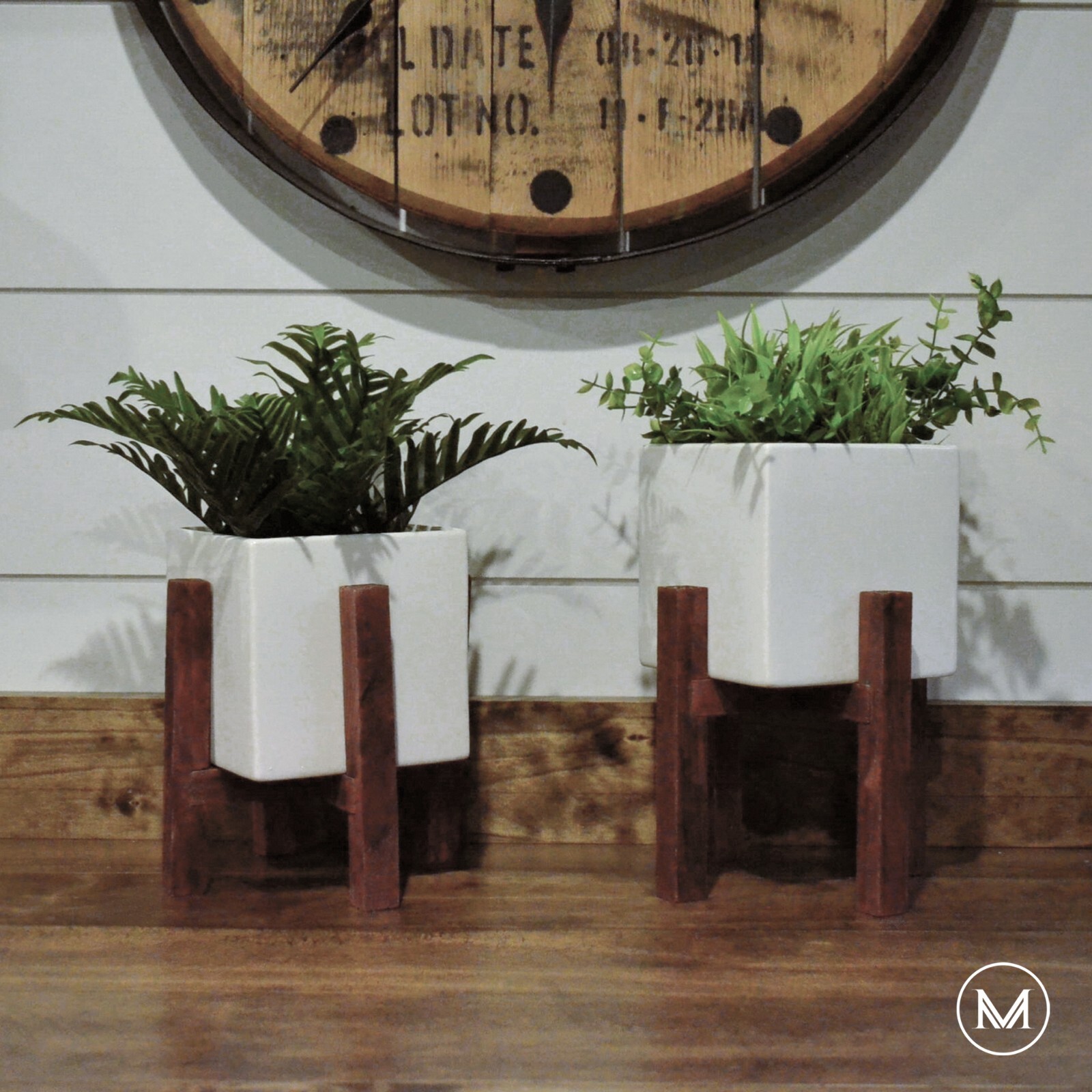 Modern Square Indoor Plant Pot with Stand Included 5″ white pot with drainage