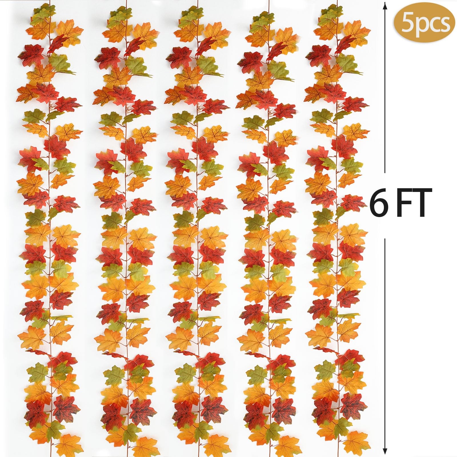 Fall Decor 5 Packs 390″ Artificial Maples Vines Garland Fake Vine Fall Garlan…