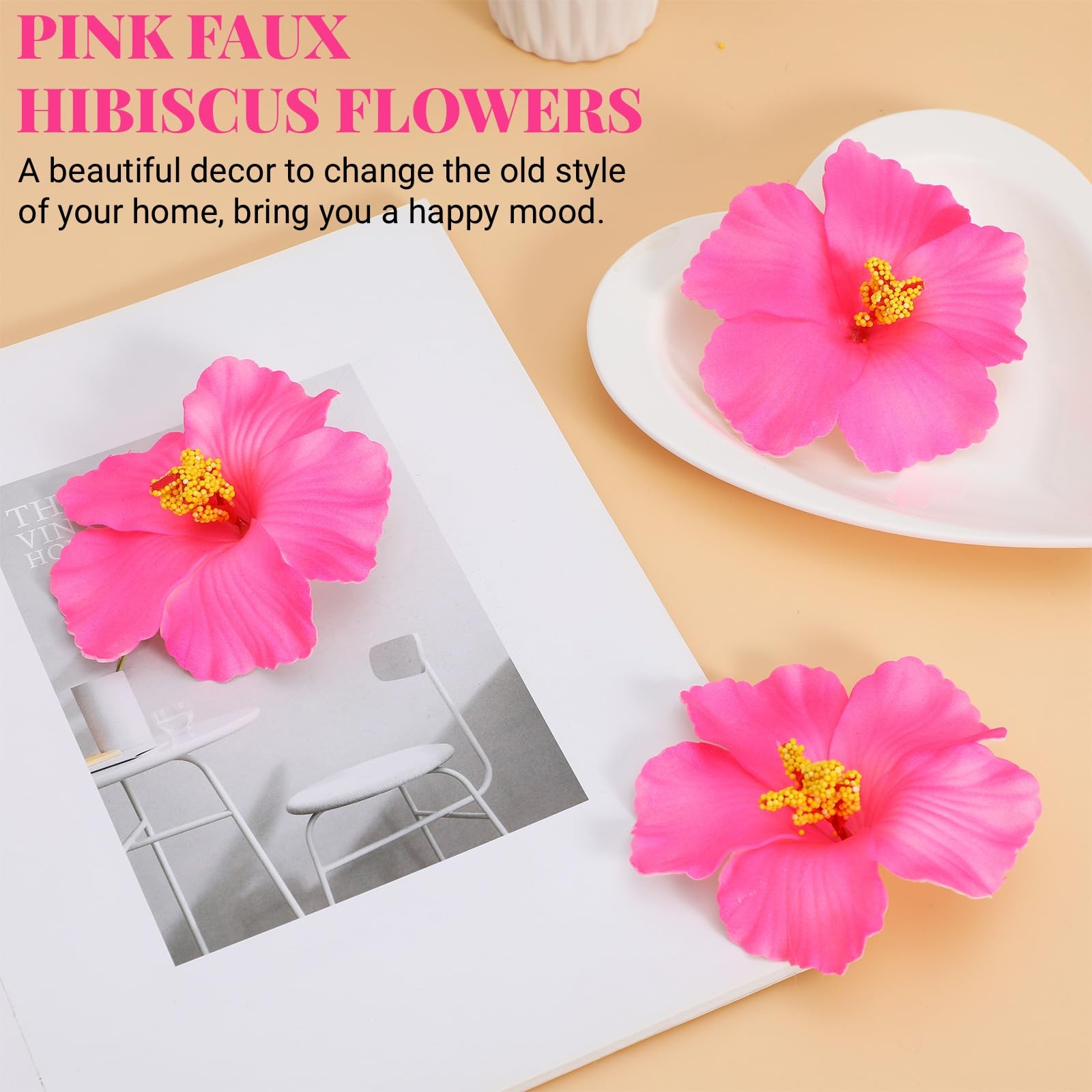 20pcs Artificial Hawaiian Hibiscus Flowers – Pink Faux Floral Tropical Flower…