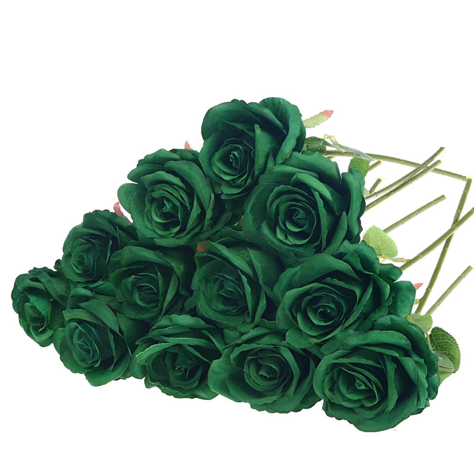 12 Pack Green Roses Artificial Flowers with Stems Silk Roses for Vase Fake Fl…