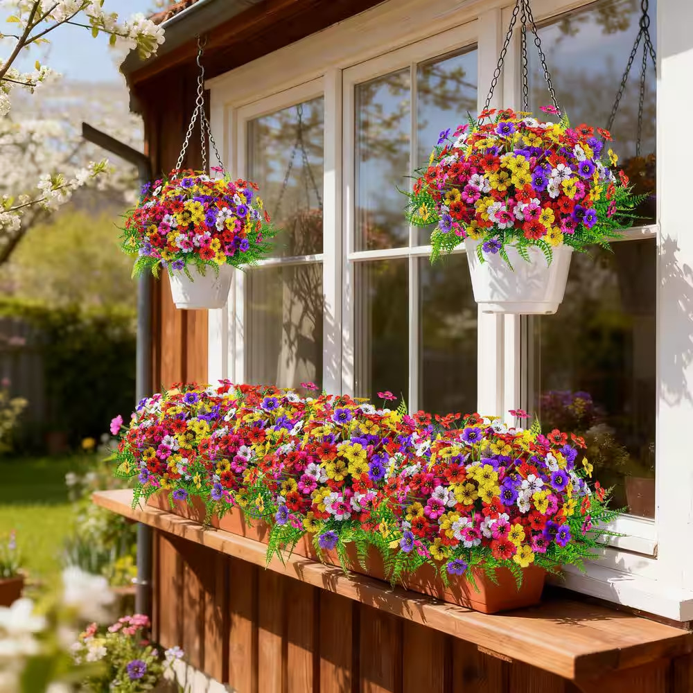 13.8 In. Multi-Colored Artificial Daisy Flower Set Outdoor Indoor Faux Flowers B