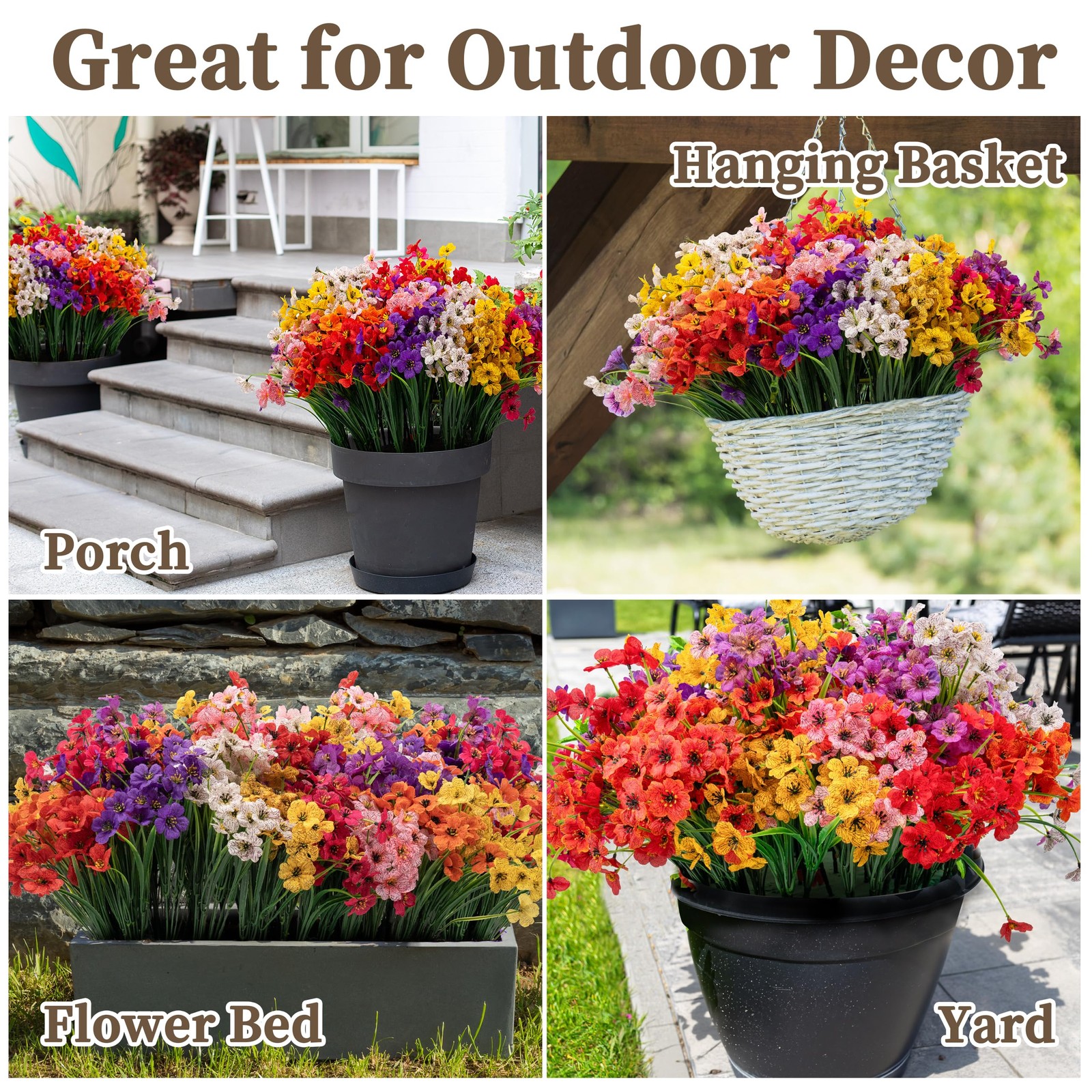 24 Bundles Artificial Flowers for Outdoors/Indoors, Fake Flowers Plants for I…