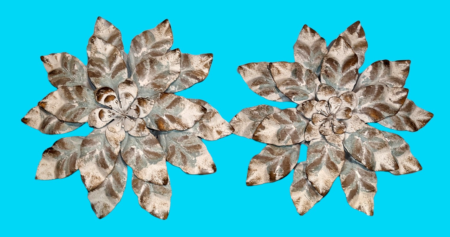 Hobby Lobby Hanging Metal Flower Wall Art Home Decor Teal Brown White 12” Lot 2