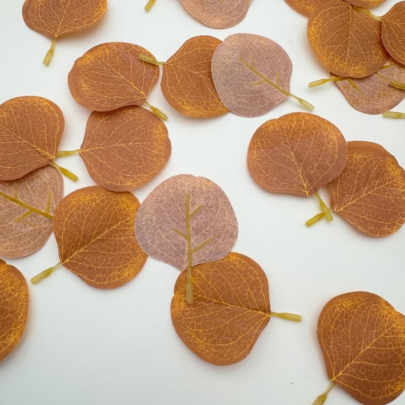 200 PCS Brown Mini Fall Leaves Decor Fake Eucalyptus Crafts Wreath Table Party