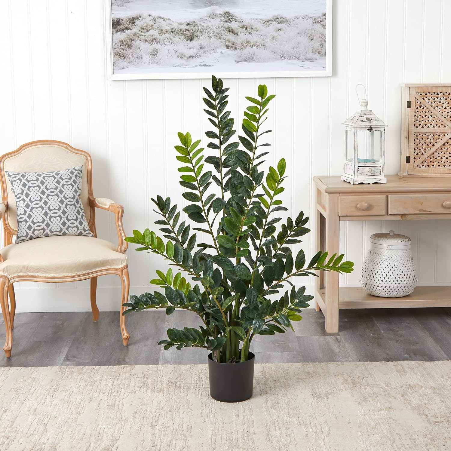4ft Zamioculcas Artificial Silk Plant, 28″W x 14″D x 48″H, Bendable Stems