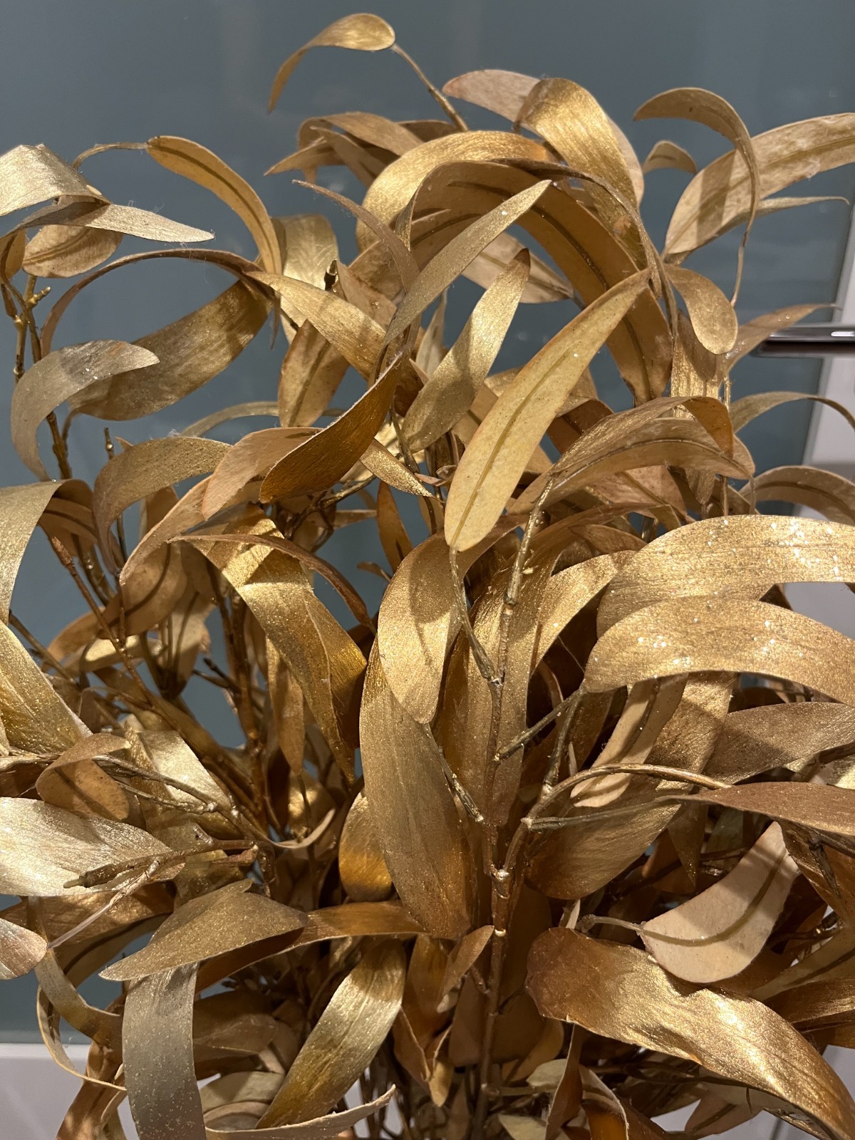 Gold Metallic Eucalyptus Leaf Spray Stems – Approximately 31” Faux Floral Stems