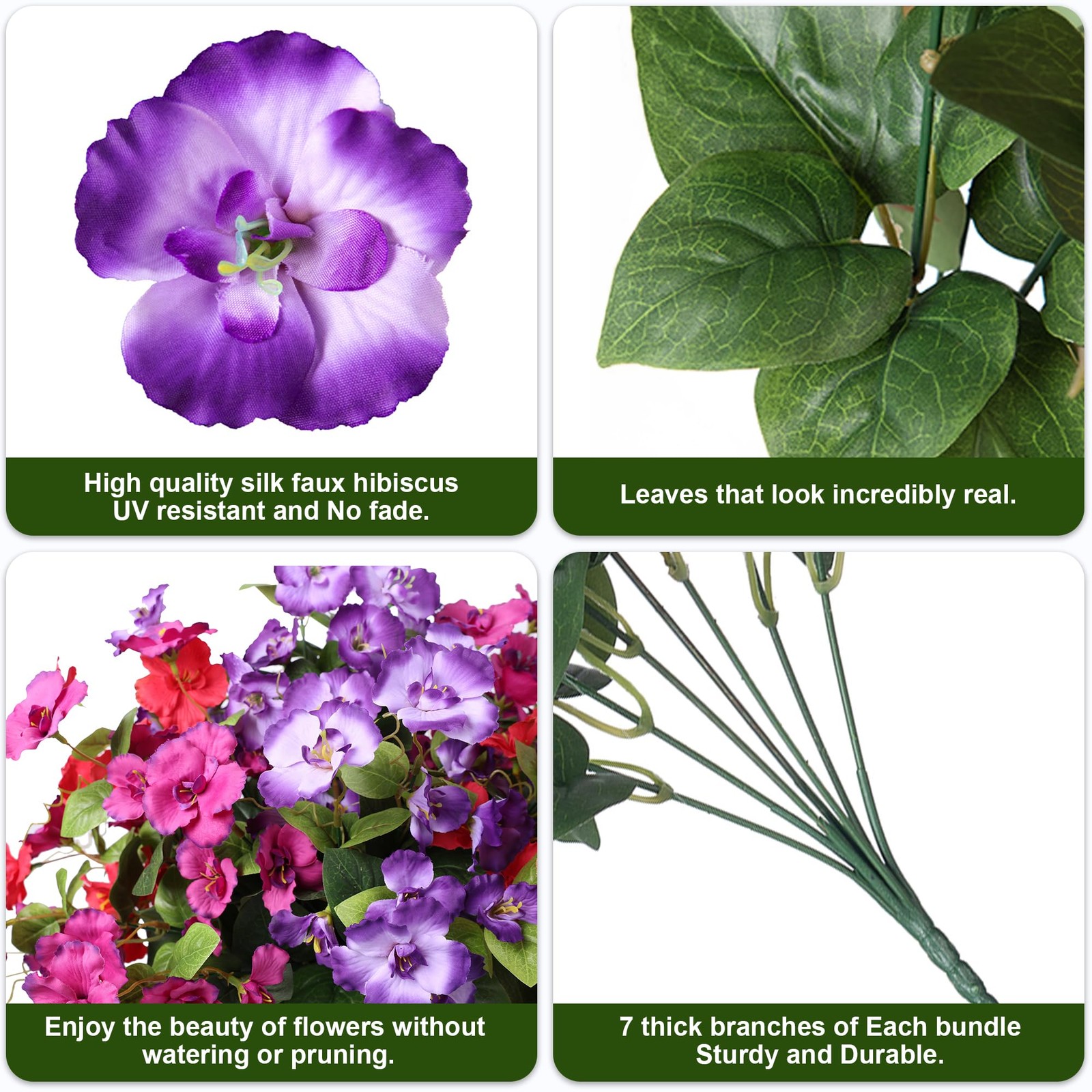 Hibiscus Artificial Flowers Plants for Outdoors Summer Decoration, 6 Bundles …