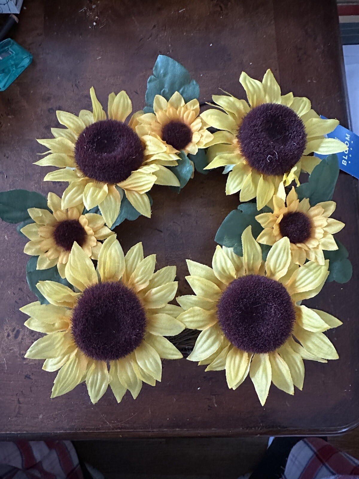 Sunflower Wreath Green Leaves Spring Summer Wreaths Artificial Flower Wreath 10”