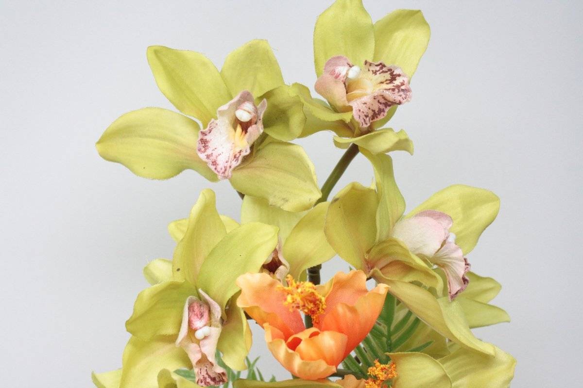 Artificial Tropical Floral Flower Arrangement Centerpiece Shell Vase Lime Green