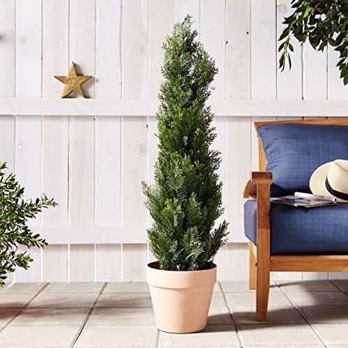 Nearly Natural 4FT Faux Cedar Tree, Outdoor Front Porch Décor, Faux Cedar Tree P