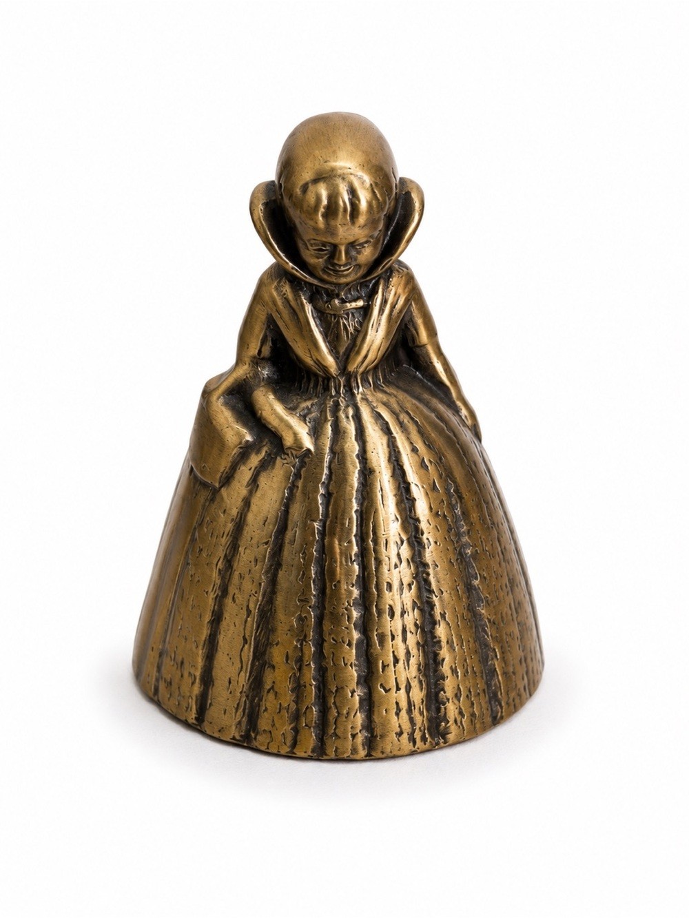 Vintage Solid Brass Crinoline Lady Bell Victorian Southern Belle Basket 3.25″